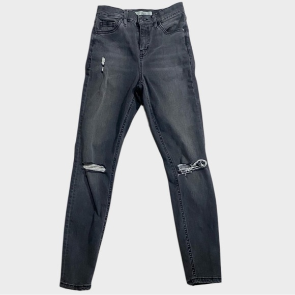 Topshop Jamie Moto Gray Skinny Jeans with Distressed Knees High Rise Size 26 - Picture 1 of 16